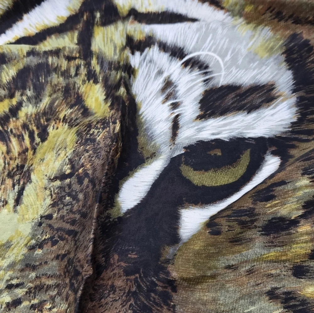 VINTAGE ABERCROMBIE & FITCH LARGE SQUARE SCARF TIGER GRAPHIC TAN BROWN WOMEN OS